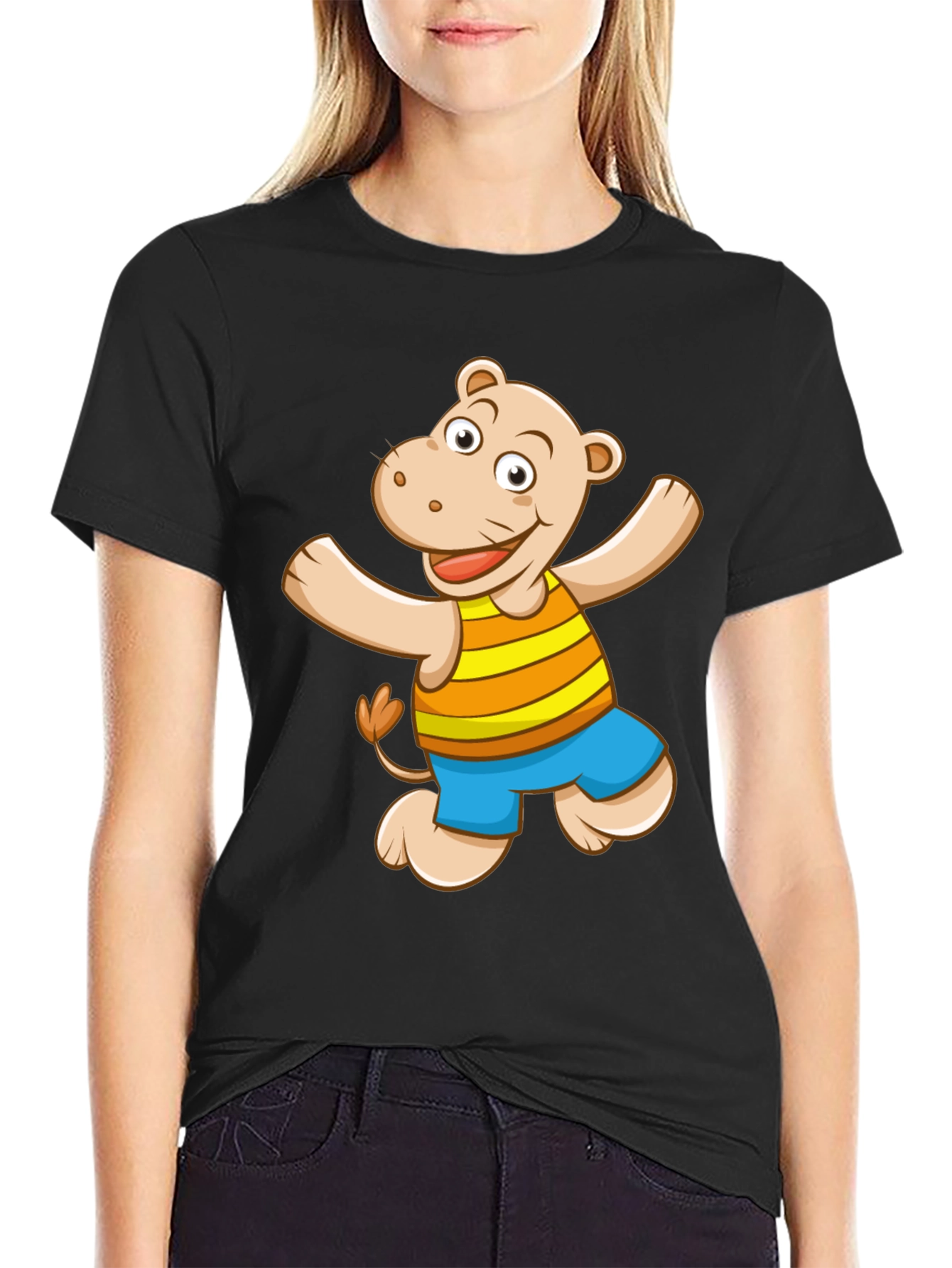 Camiseta Negra con Diseño de Hipopótamo Animado