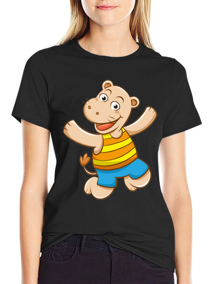 Camiseta Negra con Diseño de Hipopótamo Animado