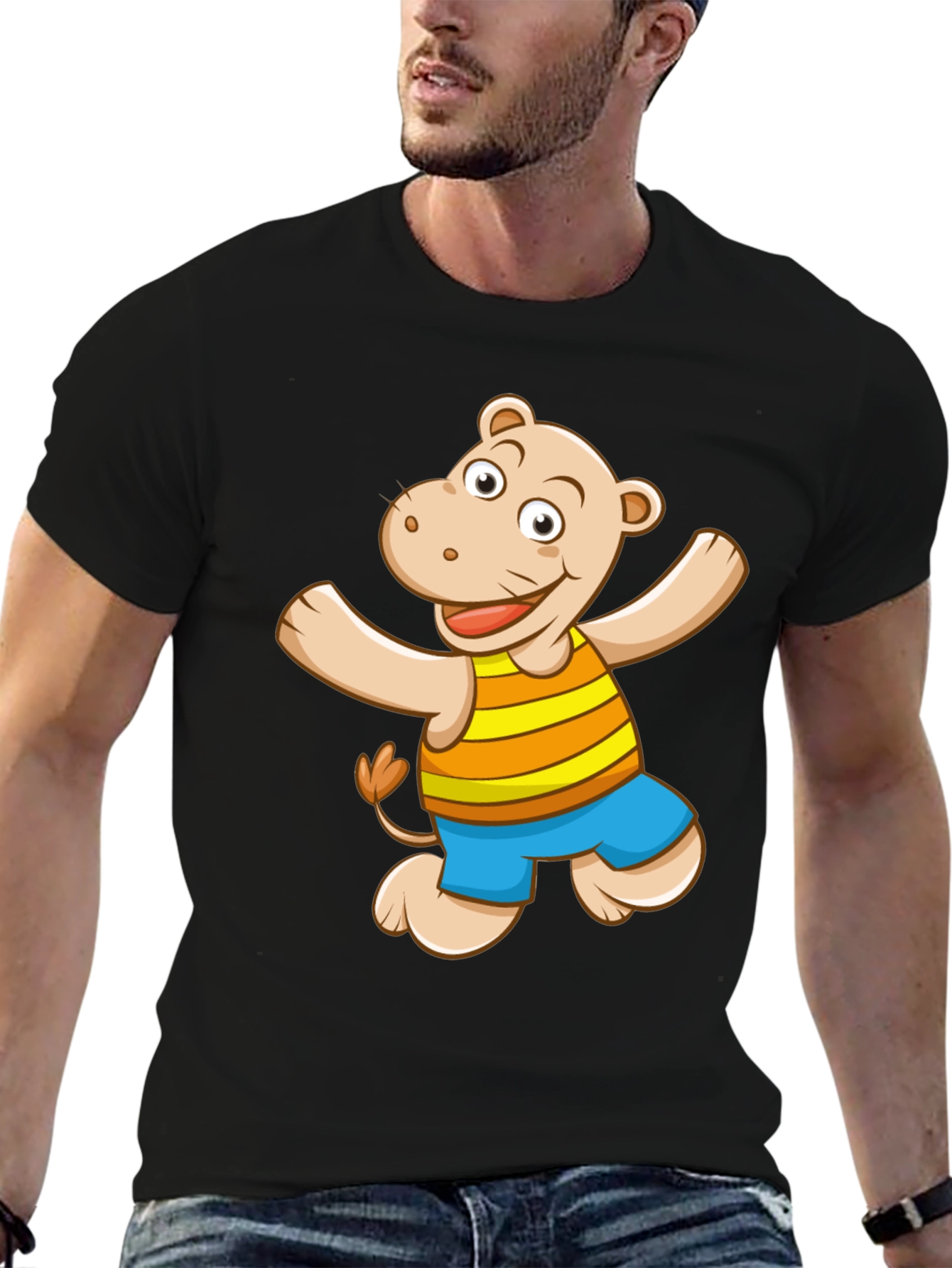 Camiseta Negra con Diseño de Hipopótamo Animado