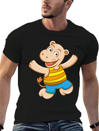 Camiseta Negra con Diseño de Hipopótamo Animado