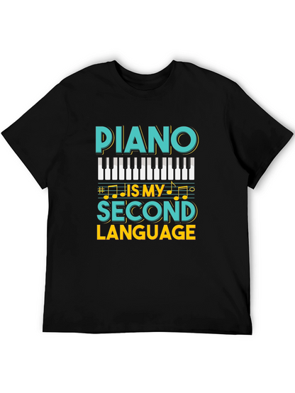 Camiseta Negra Piano Is My Second Language