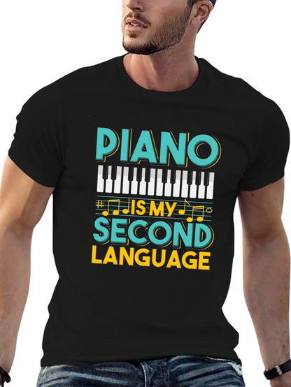 Camiseta Negra Piano Is My Second Language