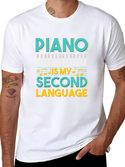 Camiseta Negra Piano Is My Second Language