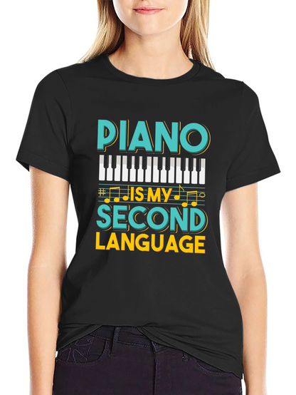 Camiseta Negra Piano Is My Second Language