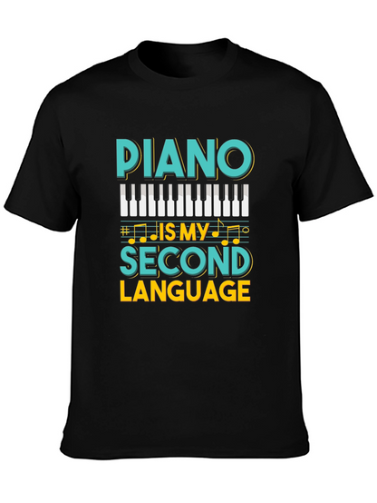 Camiseta Negra Piano Is My Second Language