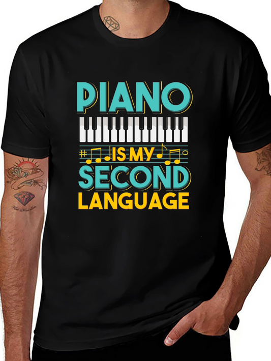 Camiseta Negra Piano Is My Second Language
