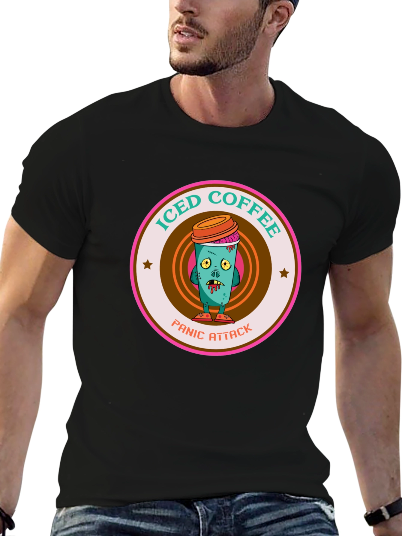 Camiseta Negra Ataque de Pánico Café Helado Zombie