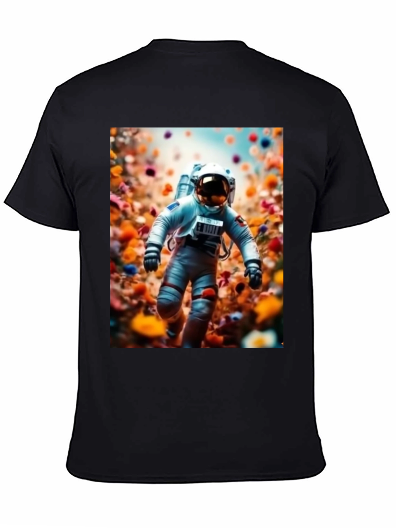 Camiseta Negra Estampado Astronauta Floral