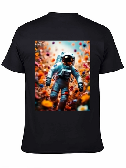 Camiseta Negra Estampado Astronauta Floral
