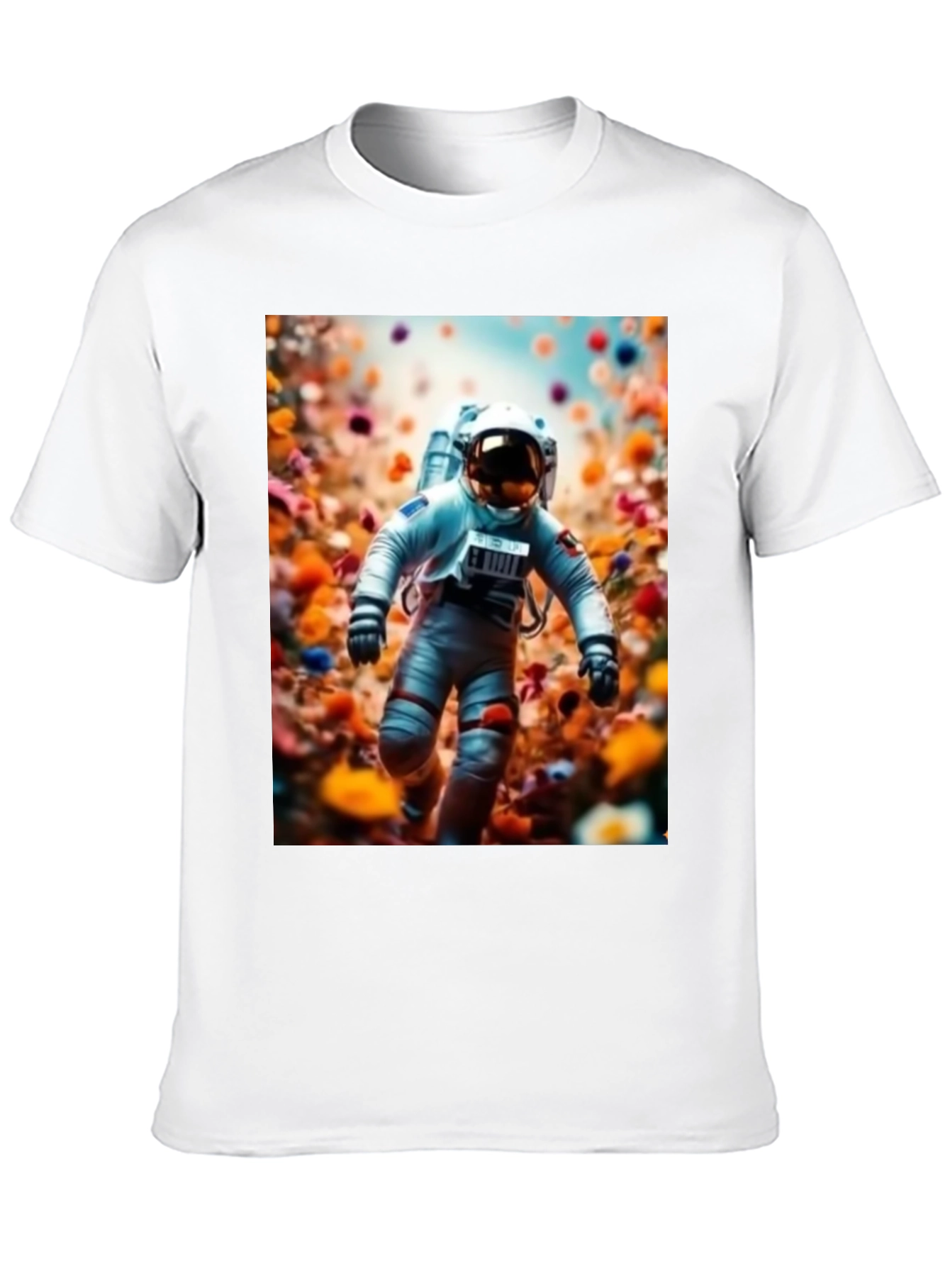 Camiseta Negra Estampado Astronauta Floral