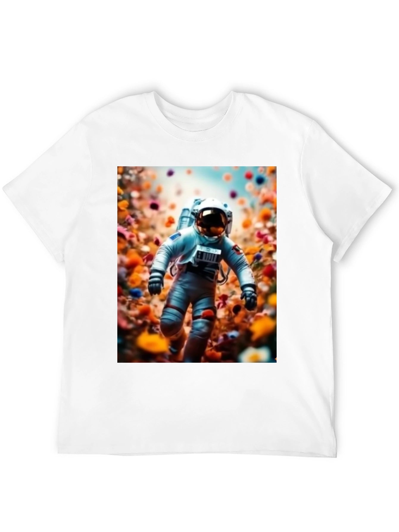 Camiseta Negra Estampado Astronauta Floral