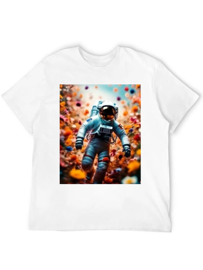 Camiseta Negra Estampado Astronauta Floral