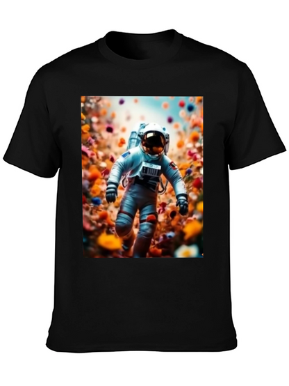 Camiseta Negra Estampado Astronauta Floral