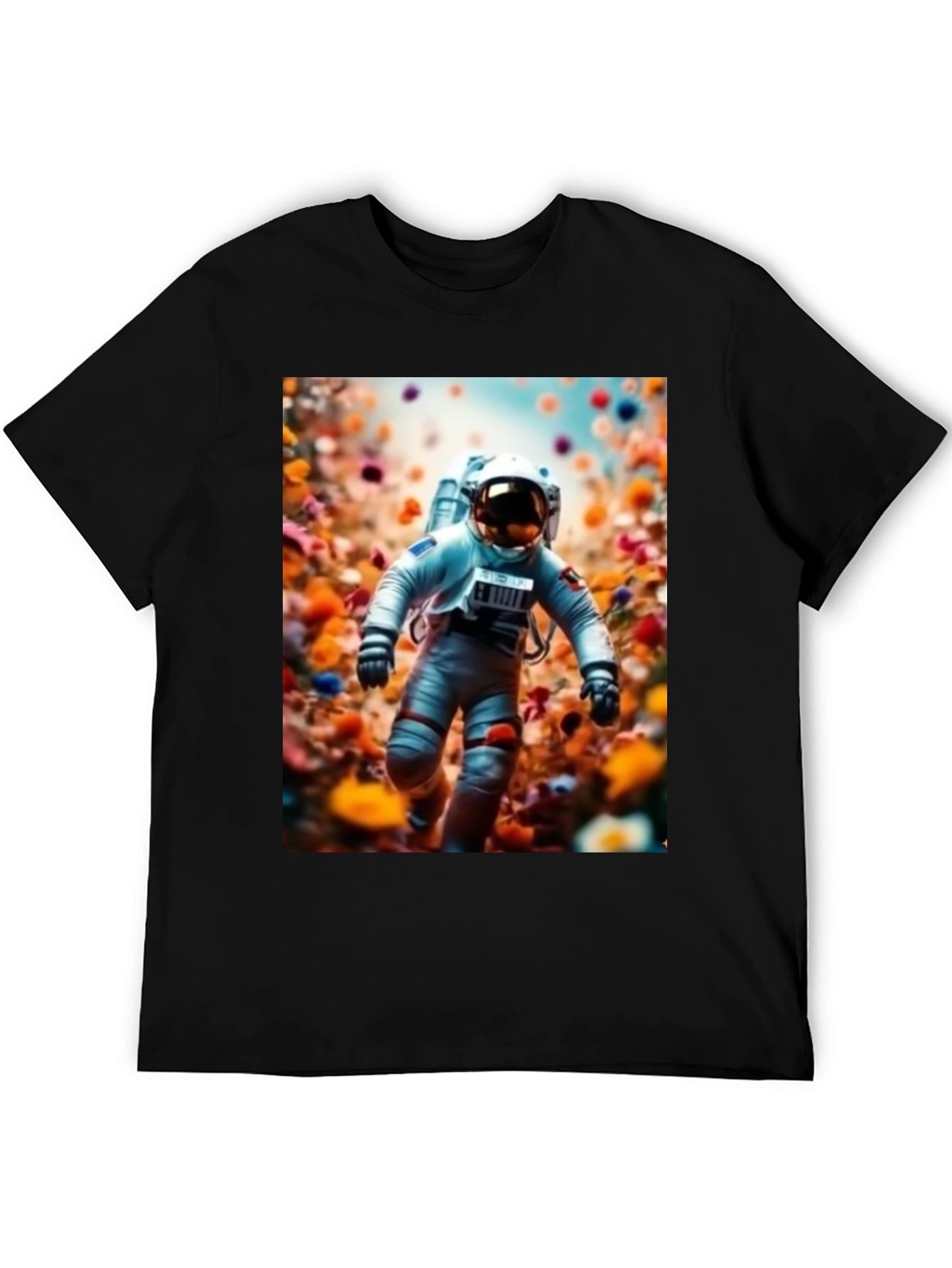 Camiseta Negra Estampado Astronauta Floral