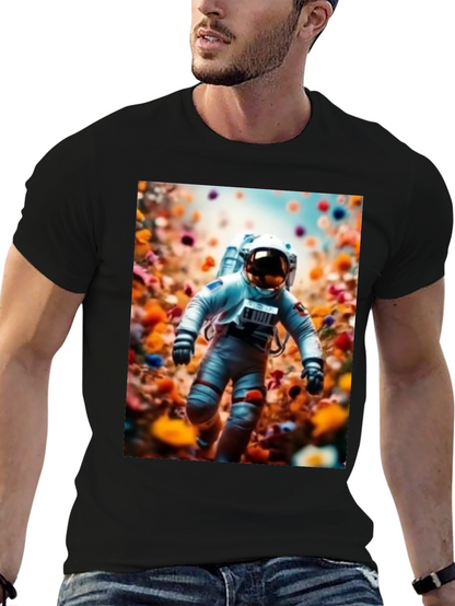 Camiseta Negra Estampado Astronauta Floral