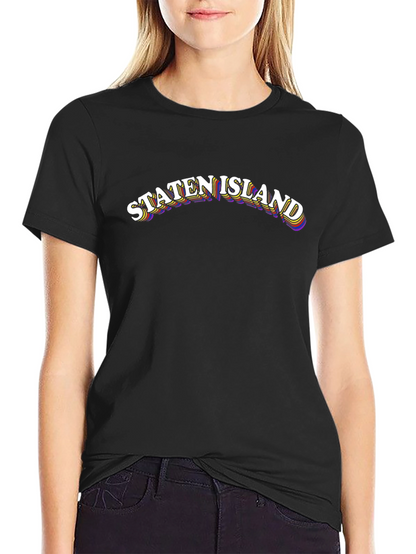 Camiseta Negra Staten Island Retro para Hombre