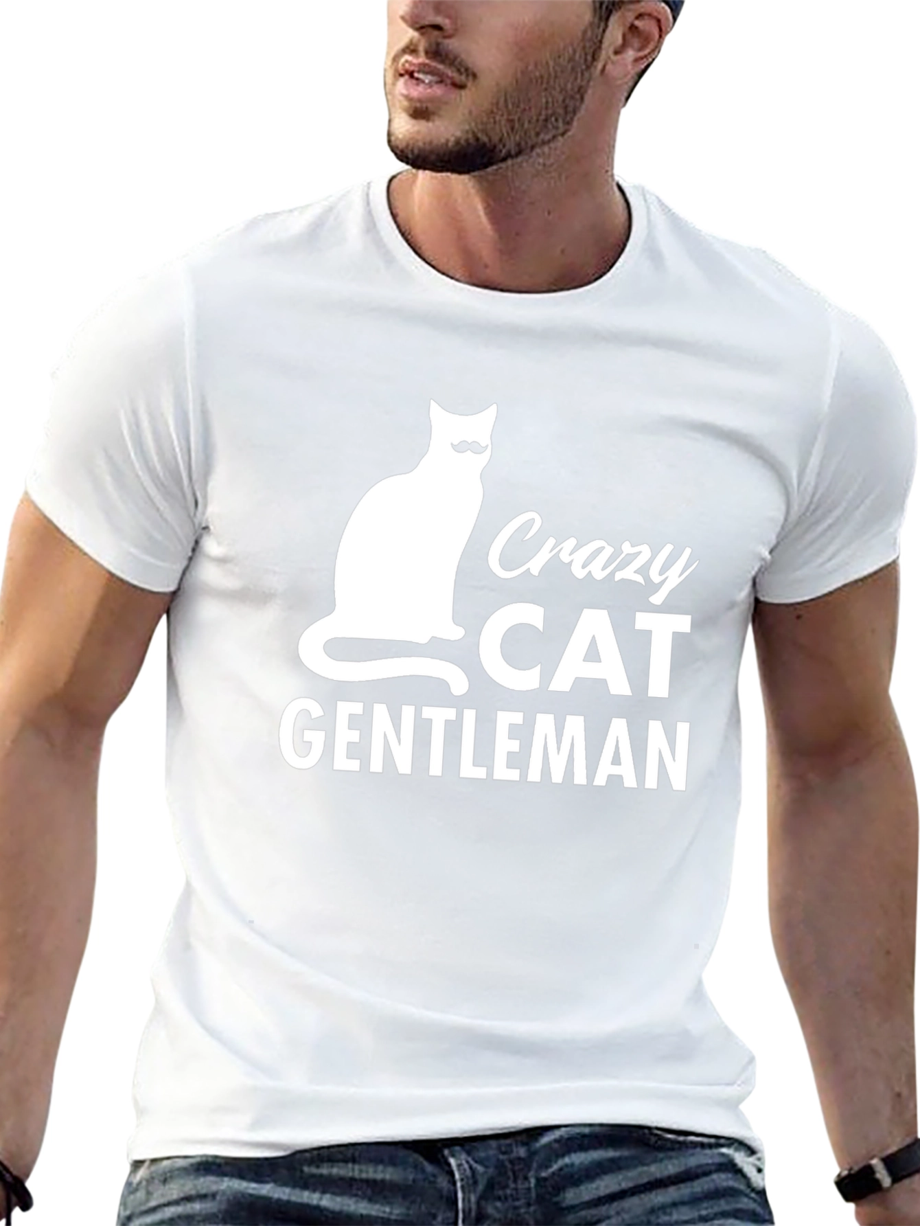 Camiseta Negra Hombre Crazy Cat Gentleman