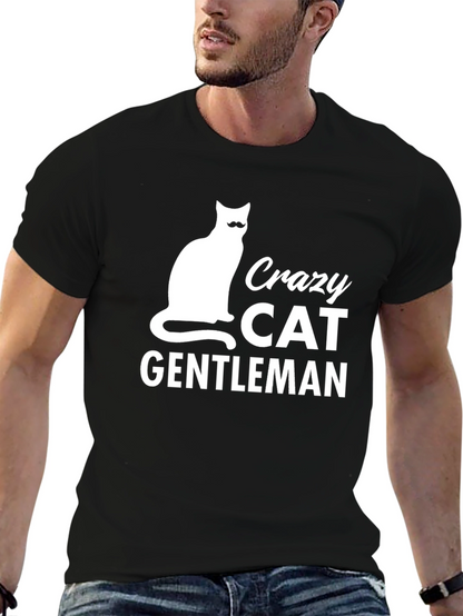 Camiseta Negra Hombre Crazy Cat Gentleman