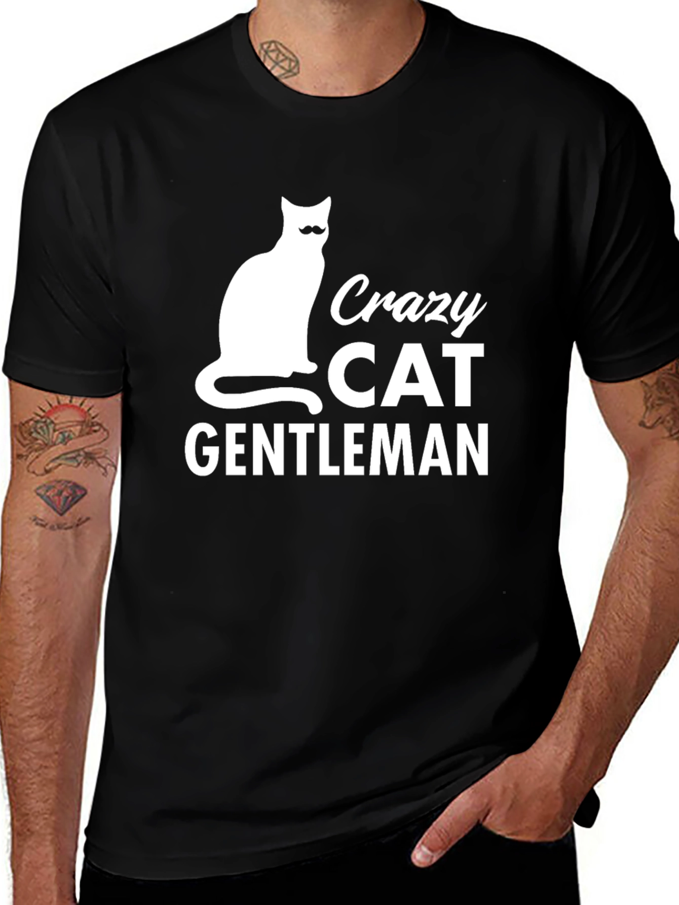 Camiseta Negra Hombre Crazy Cat Gentleman