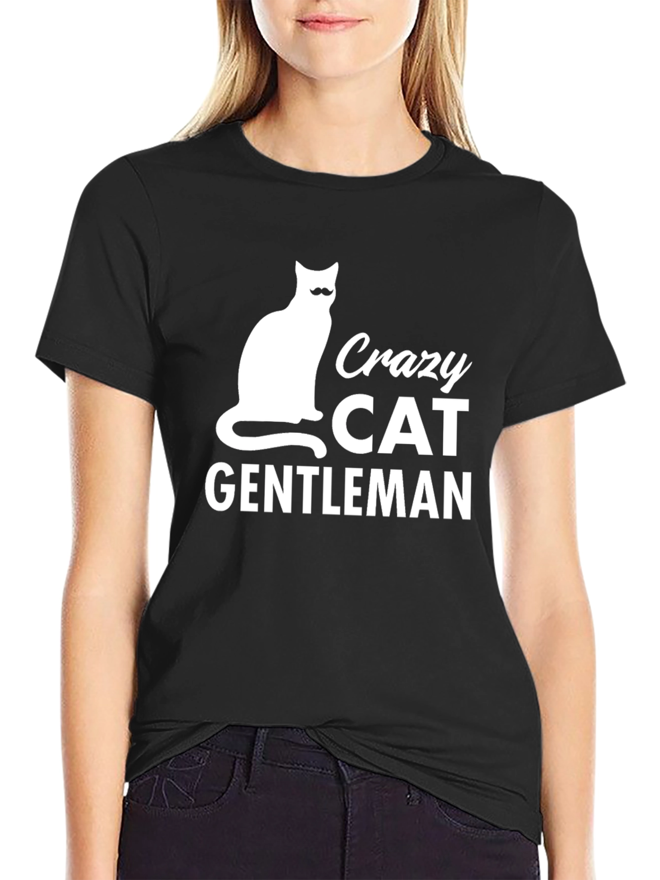 Camiseta Negra Hombre Crazy Cat Gentleman