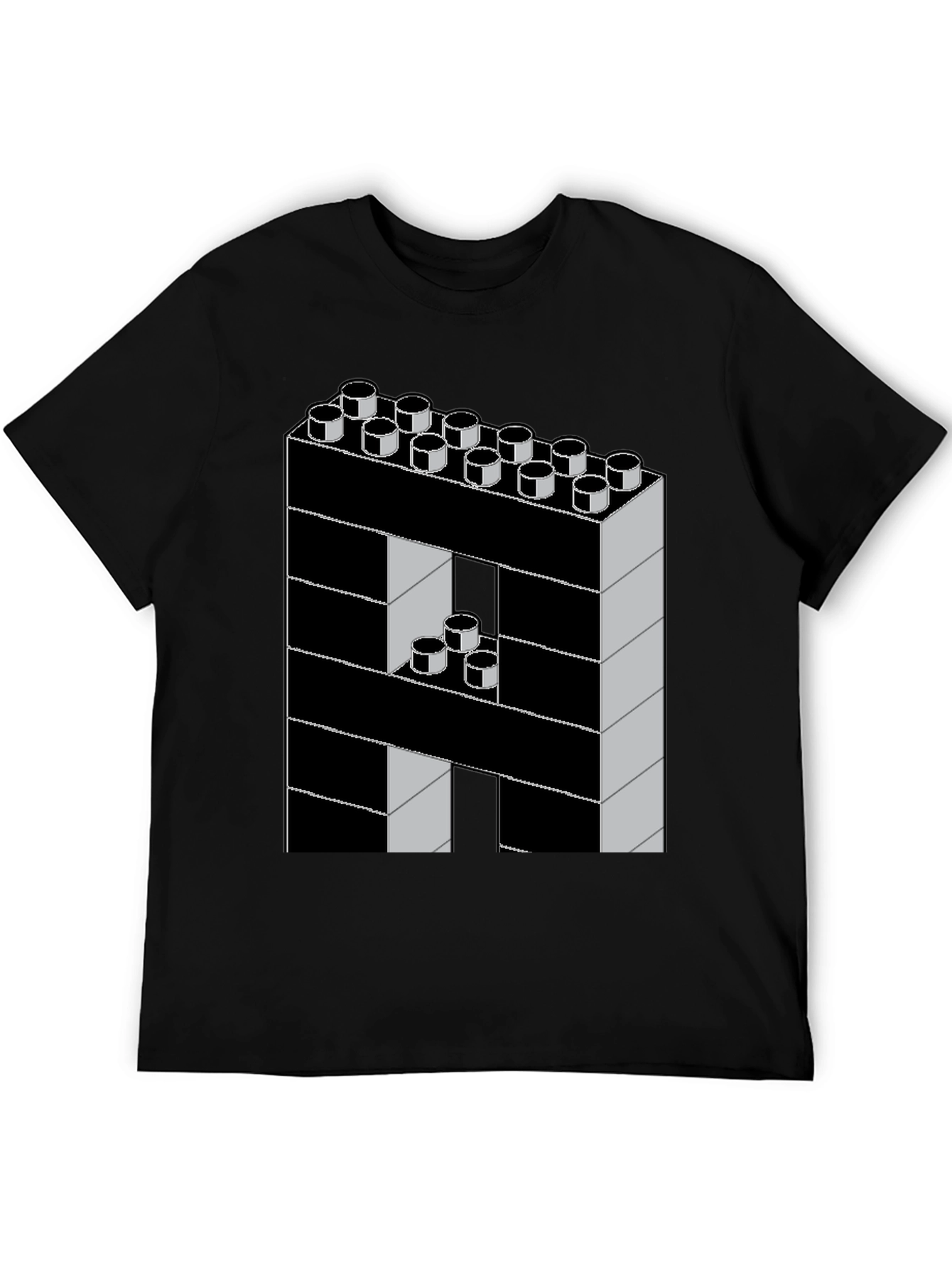 Camiseta Negra con Diseño de Bloques de Construcción