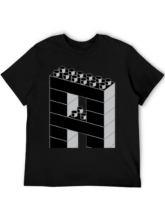 Camiseta Negra con Diseño de Bloques de Construcción