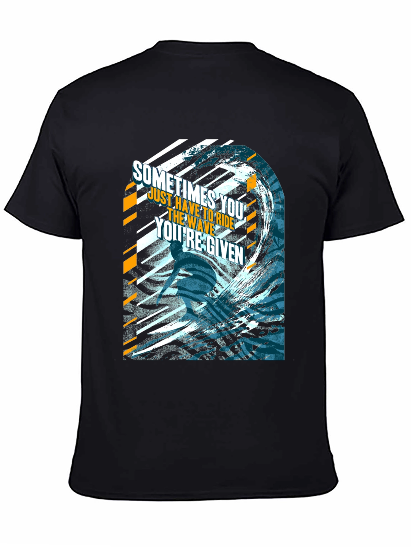 Camiseta Negra con Diseño de Ola Inspirador