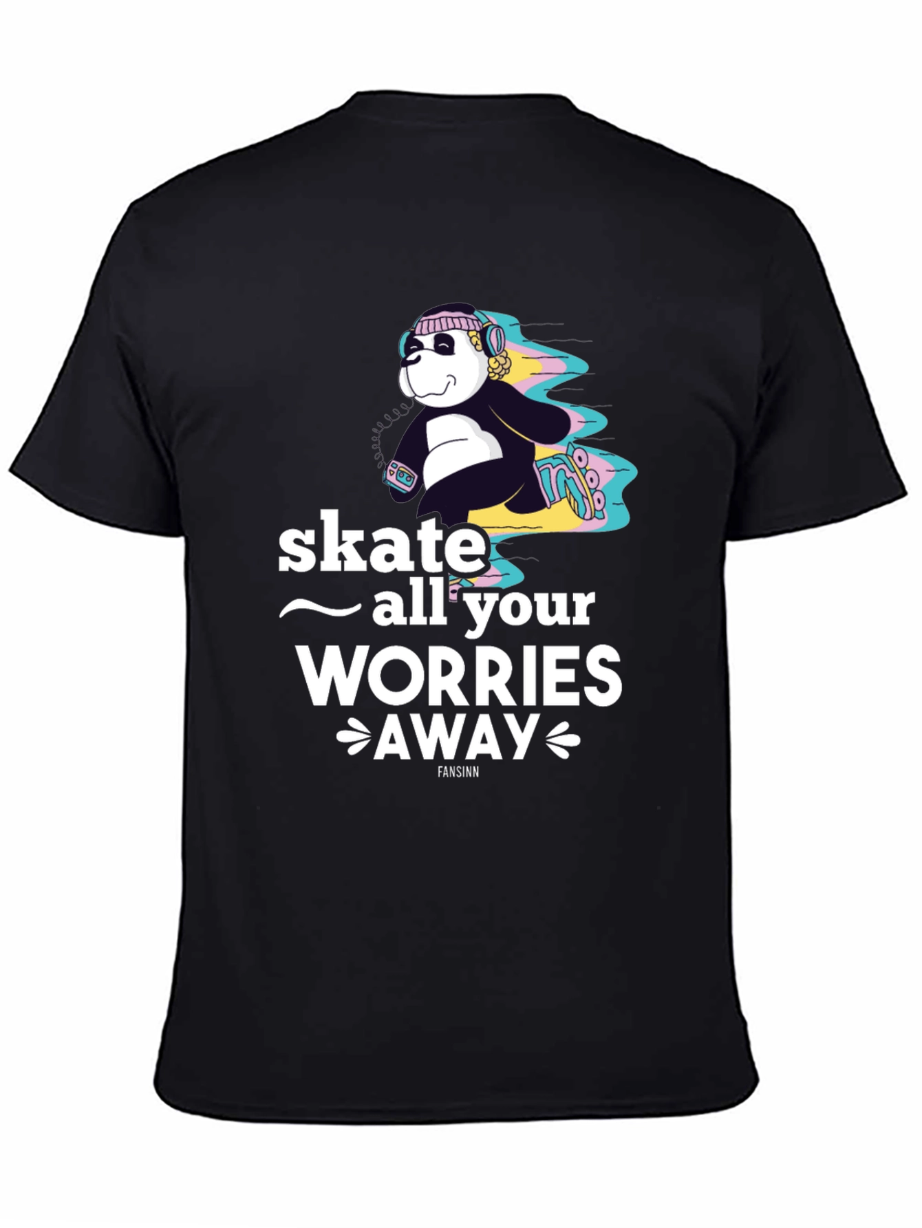 Camiseta Negra con Diseño de Panda Skater para Hombre
