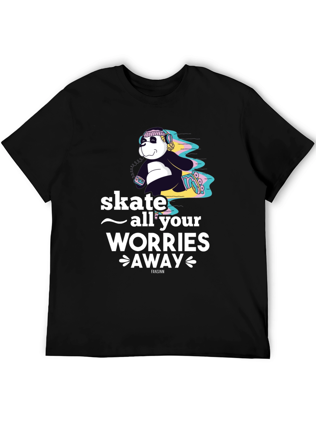 Camiseta Negra con Diseño de Panda Skater para Hombre
