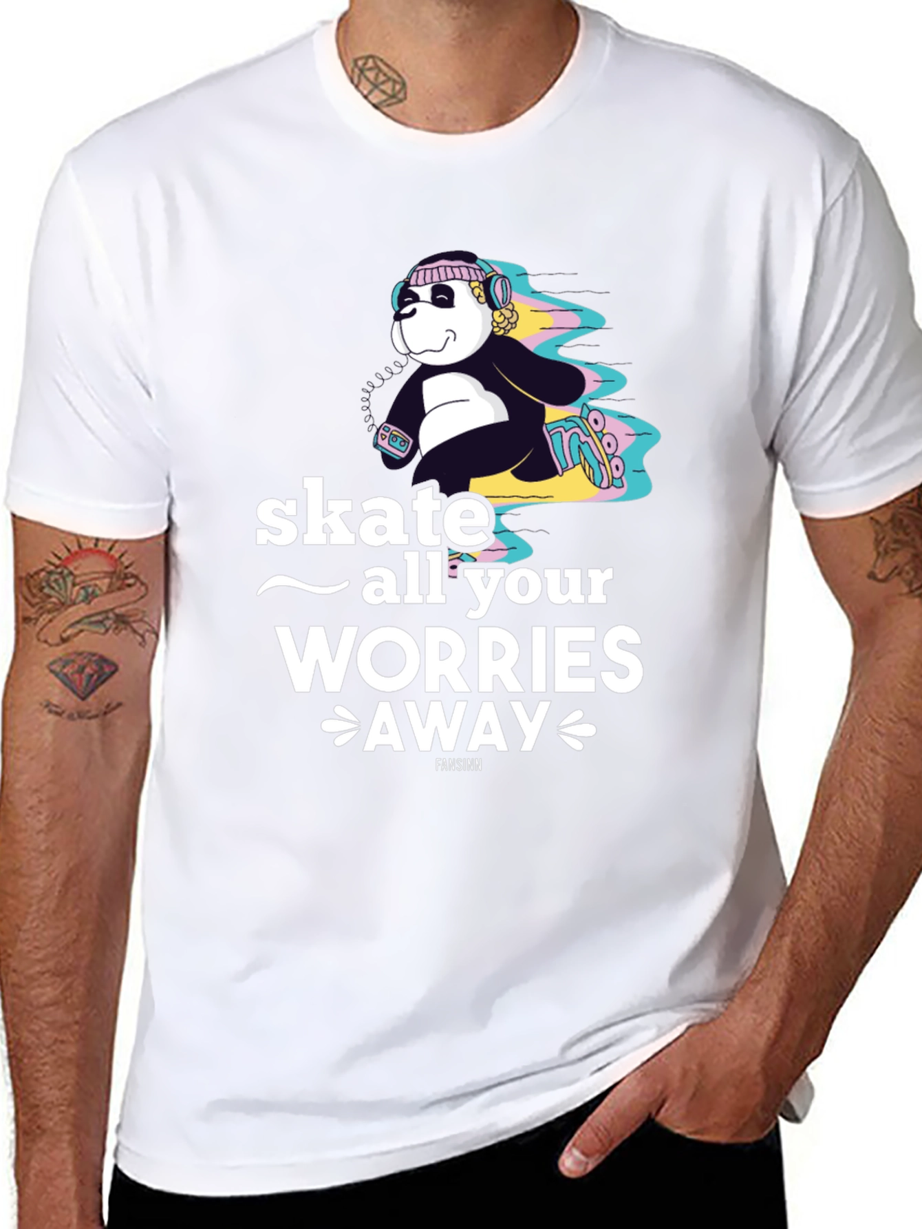 Camiseta Negra con Diseño de Panda Skater para Hombre