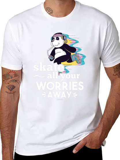 Camiseta Negra con Diseño de Panda Skater para Hombre