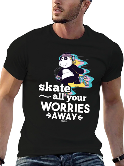 Camiseta Negra con Diseño de Panda Skater para Hombre