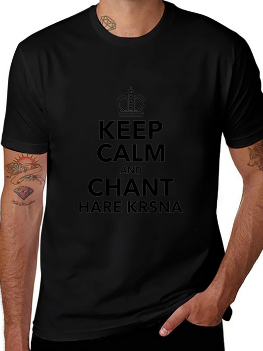 Camiseta Negra: Keep Calm and Chant Hare Krsna