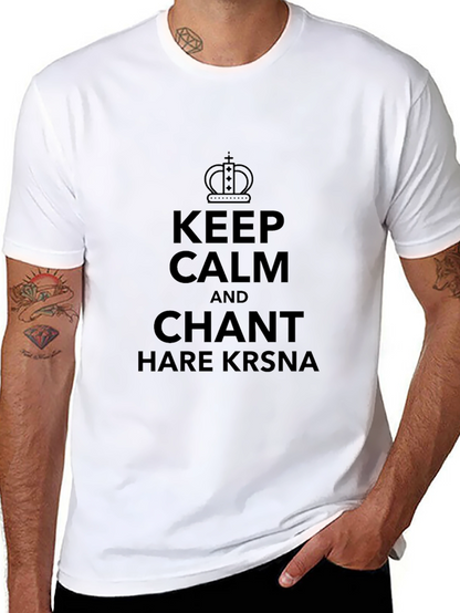 Camiseta Negra: Keep Calm and Chant Hare Krsna