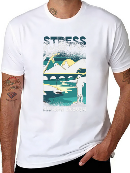 Camiseta Negra: Stress is Caused by Not Fishing Enough