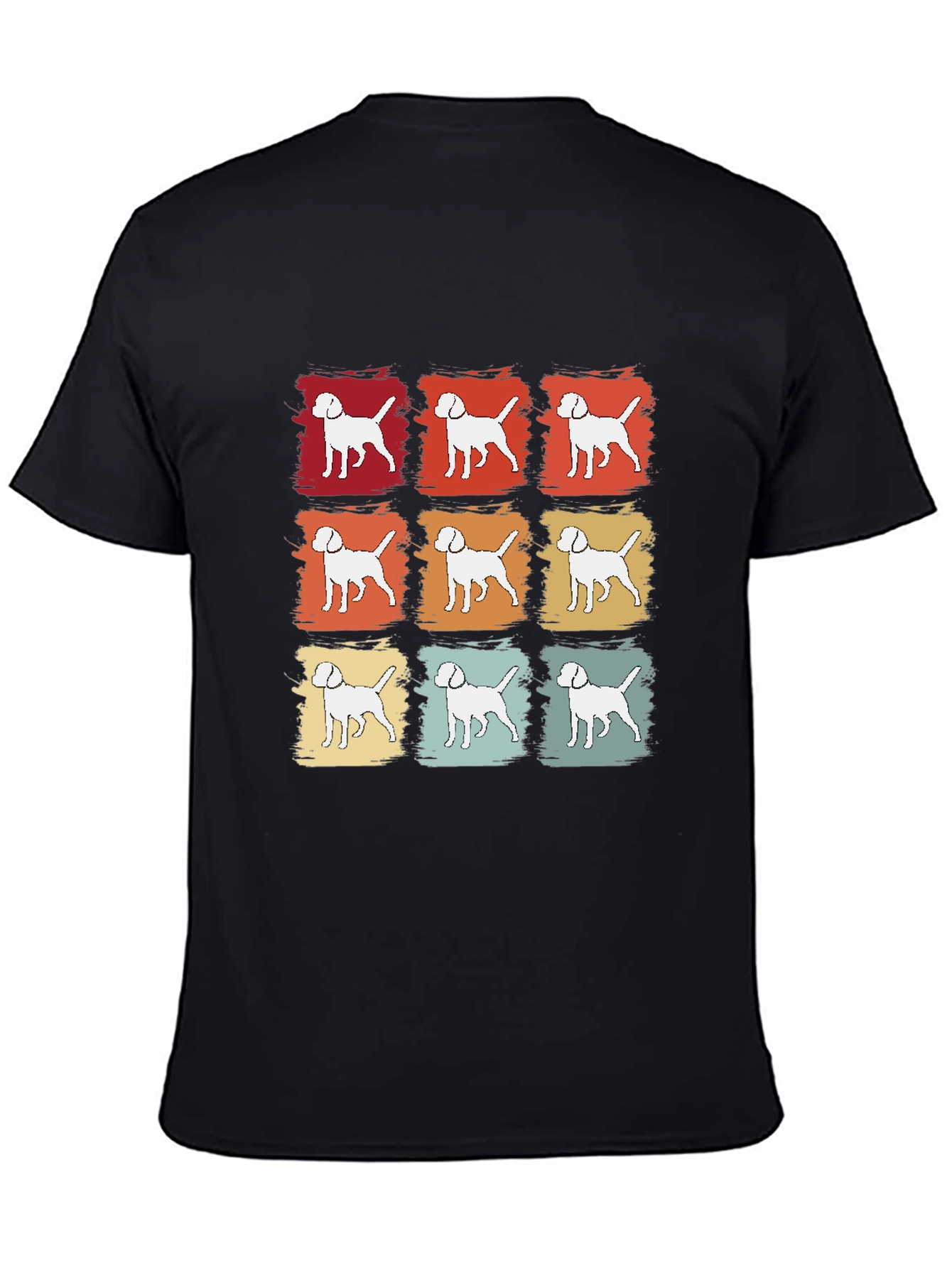 Camiseta Negra con Estampado de Perros Retro