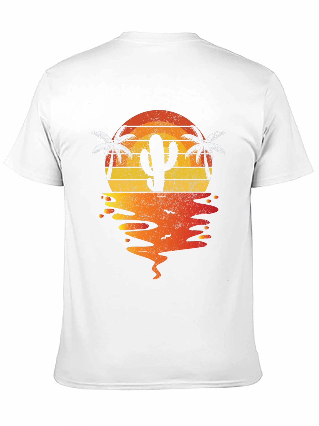 Camiseta negra con diseño de cactus al atardecer