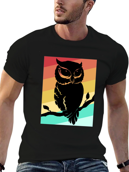 Camiseta Negra con Estampado de Búho Retro
