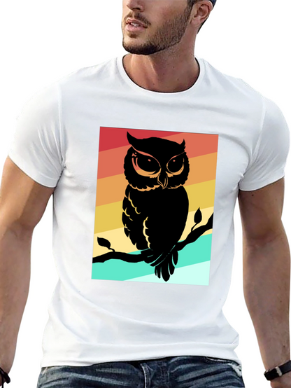 Camiseta Negra con Estampado de Búho Retro