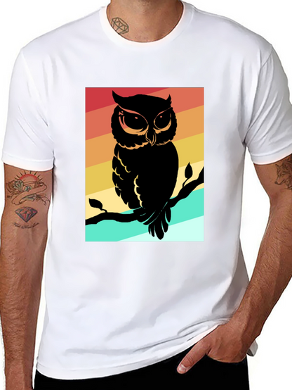 Camiseta Negra con Estampado de Búho Retro