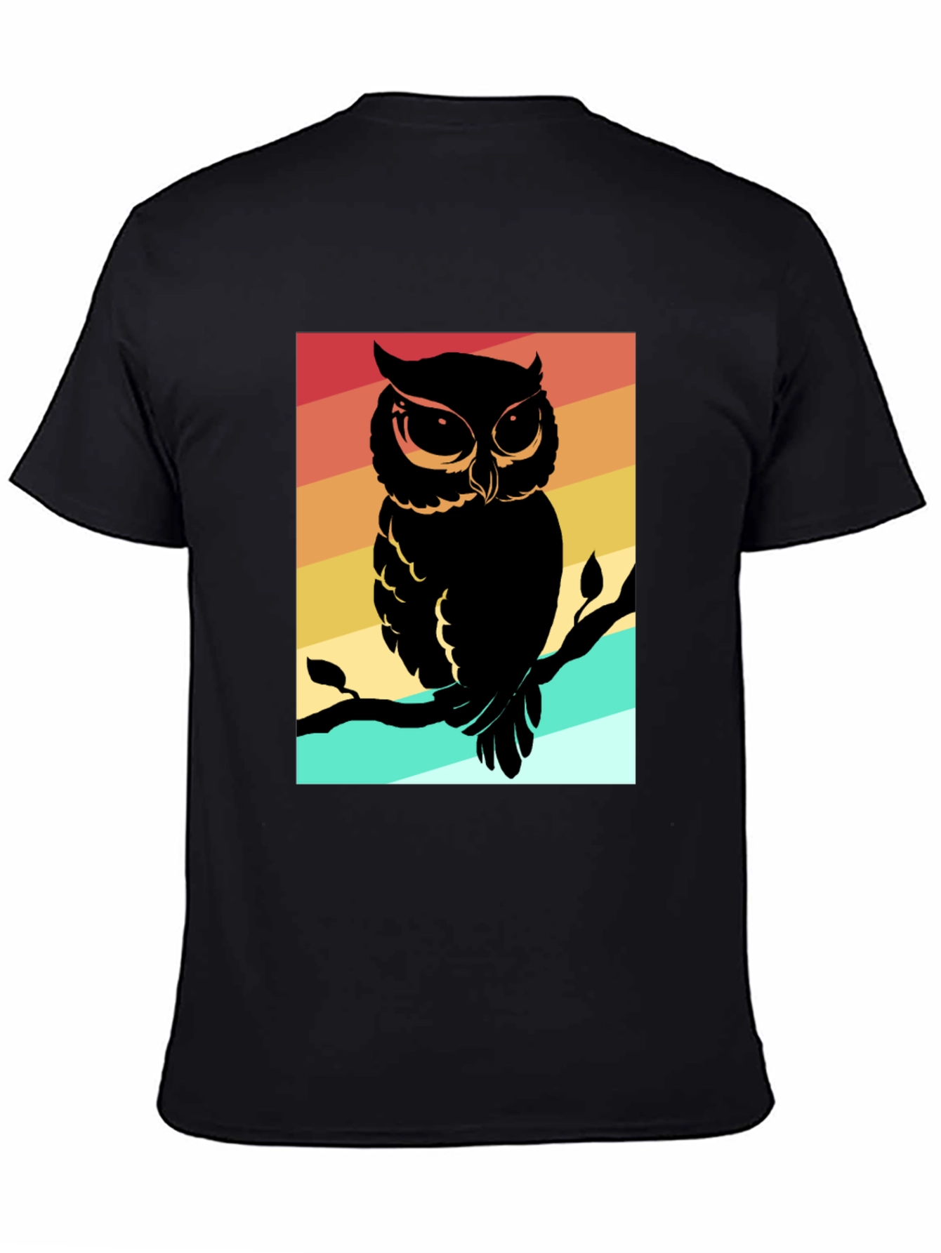 Camiseta Negra con Estampado de Búho Retro