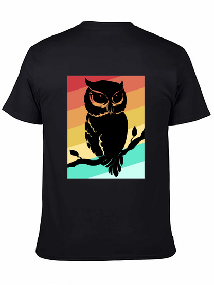 Camiseta Negra con Estampado de Búho Retro