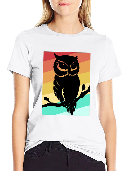 Camiseta Negra con Estampado de Búho Retro