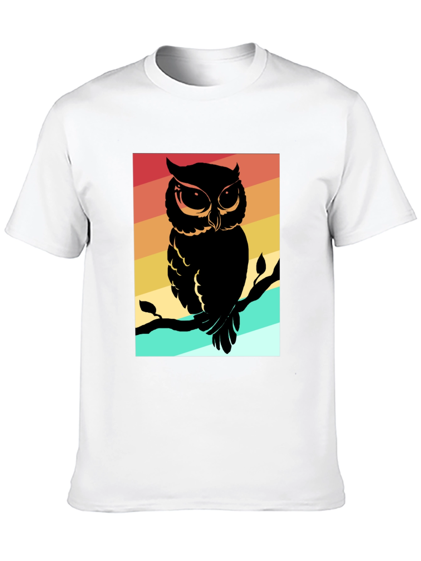 Camiseta Negra con Estampado de Búho Retro