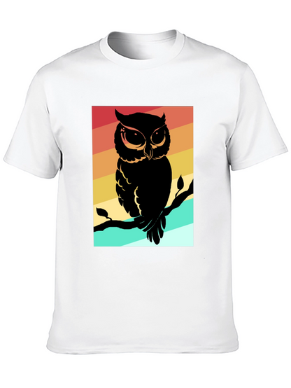 Camiseta Negra con Estampado de Búho Retro