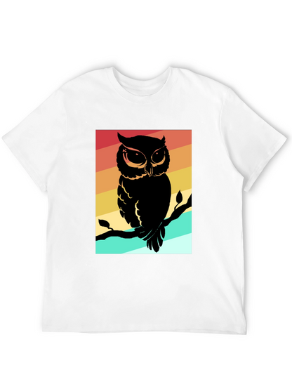 Camiseta Negra con Estampado de Búho Retro