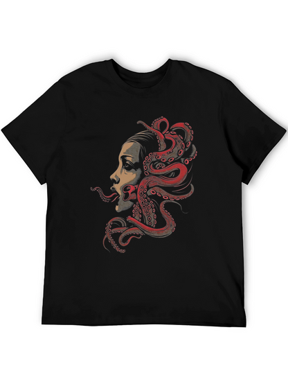 Camiseta Negra con Diseño de Pulpo y Rostro