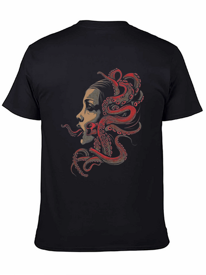 Camiseta Negra con Diseño de Pulpo y Rostro