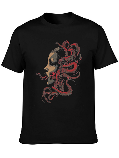 Camiseta Negra con Diseño de Pulpo y Rostro