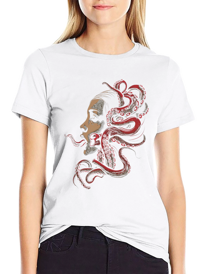 Camiseta Negra con Diseño de Pulpo y Rostro